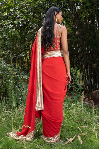 Saksham & Neharicka-Sindoori Laal Hand Saree With Unstitched Blouse-INDIASPOPUP.COM