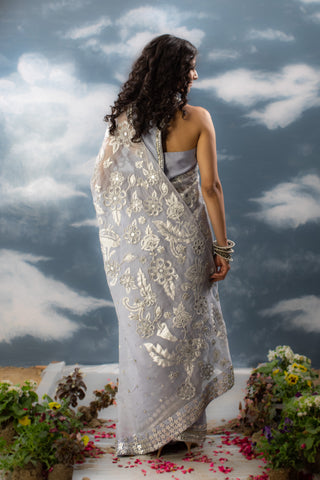 Saksham & Neharicka-Ice Blue Patchwork Sari And Unstitched Blouse-INDIASPOPUP.COM