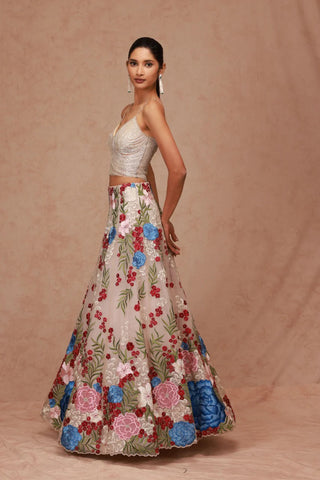 Shriya Som-Nude Fringe Blouse With Multi Floral Skirt-INDIASPOPUP.COM