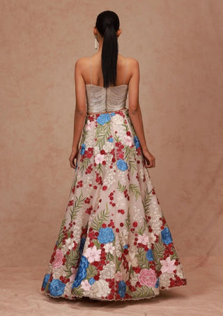 Shriya Som-Nude Fringe Blouse With Multi Floral Skirt-INDIASPOPUP.COM