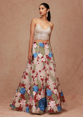 Shriya Som-Nude Fringe Blouse With Multi Floral Skirt-INDIASPOPUP.COM