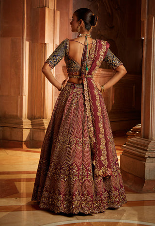 Nitika Gujral-Wine Tafetta Lehenga Set-INDIASPOPUP.COM