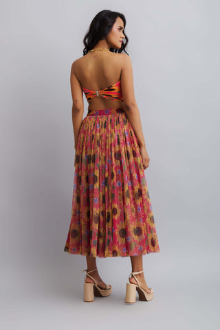 Nautanky-Sun Flower Tulle Skirt With Tie Up Bustier-INDIASPOPUP.COM