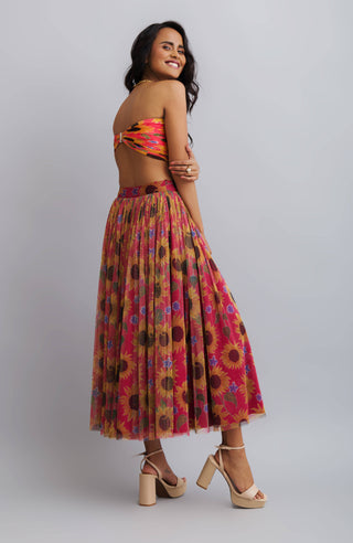 Nautanky-Sun Flower Tulle Skirt With Tie Up Bustier-INDIASPOPUP.COM
