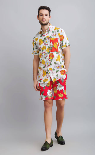 Nautanky-Hisbiscus Printed Pocket Shirt With Lycra Shorts-INDIASPOPUP.COM