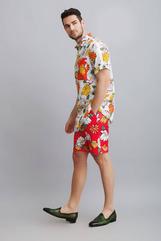 Nautanky-Hisbiscus Printed Pocket Shirt With Lycra Shorts-INDIASPOPUP.COM