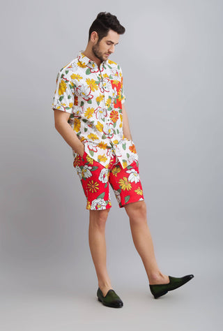 Nautanky-Hisbiscus Printed Pocket Shirt With Lycra Shorts-INDIASPOPUP.COM
