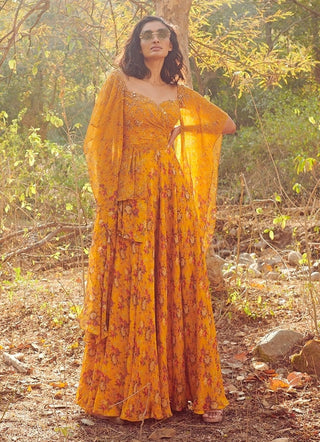 Dolly J-Abbey Yellow Chiffon Jumpsuit-INDIASPOPUP.COM