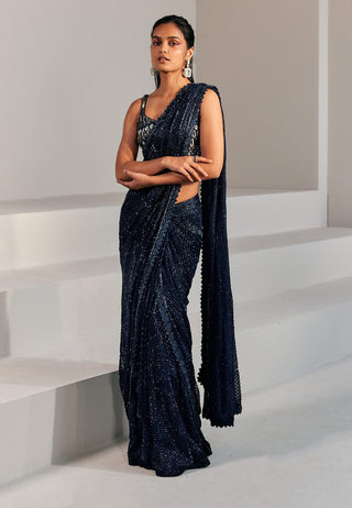 Ritika Mirchandani-Navy Blue Pre-Stitched Lehenga Saree Set-INDIASPOPUP.COM