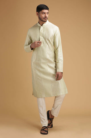 Chatenya Mittal-Green Pintuck Kurta With Pant-INDIASPOPUP.COM