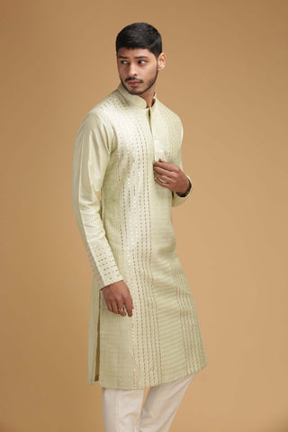 Chatenya Mittal-Green Pintuck Kurta With Pant-INDIASPOPUP.COM