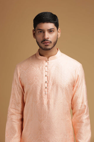 Chatenya Mittal-Peach Self Kurta-INDIASPOPUP.COM