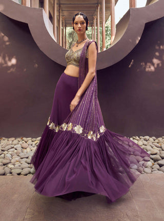Charu & Vasundhara-Rujala Purple Jacket With Lehenga And Blouse-INDIASPOPUP.COM