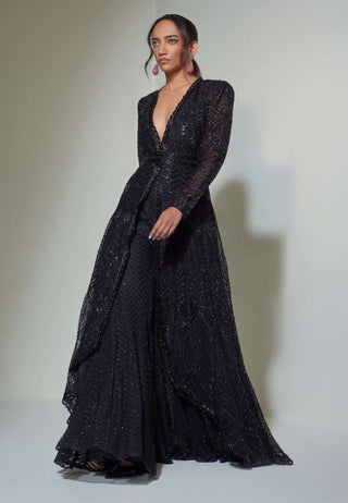 Ritika Mirchandani-Black Anarkali With Sharara And Belt-INDIASPOPUP.COM