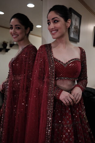 Red Floral Bridal Lehenga Set