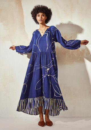 Kharakapas-Blue Printed Dress-INDIASPOPUP.COM