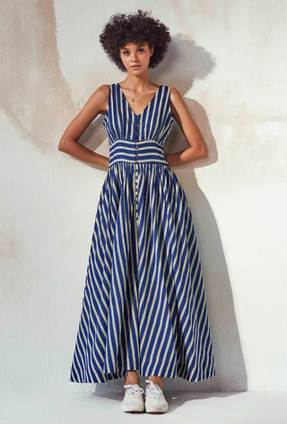 Kharakapas-Blue Stripe Dress-INDIASPOPUP.COM