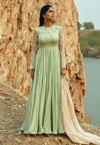 Ease-Mint Blue Embroidered Anarkali With Dupatta-INDIASPOPUP.COM