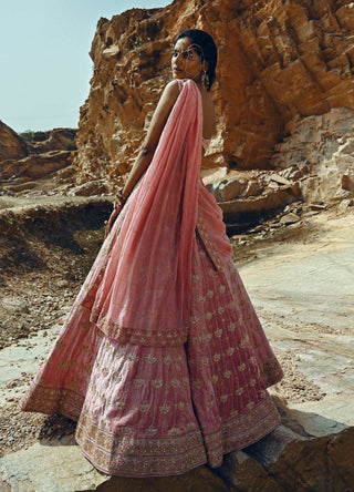 Ease-Baby Pink Floral Embroidered Lehenga Set-INDIASPOPUP.COM