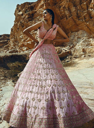 Ease-Baby Pink Floral Embroidered Lehenga Set-INDIASPOPUP.COM