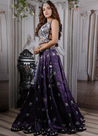 Archana Kochhar-Purple Mirror Work Lehenga Set-INDIASPOPUP.COM
