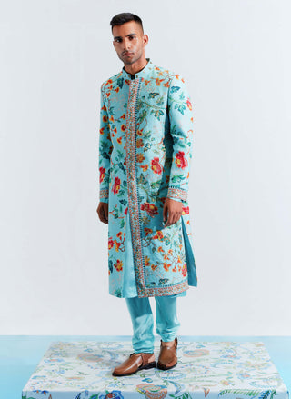Mahima Mahajan-Blue Embroidered Sherwani Set-INDIASPOPUP.COM