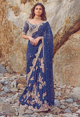 Dolly J-Myla Blue Saree With Choli-INDIASPOPUP.COM