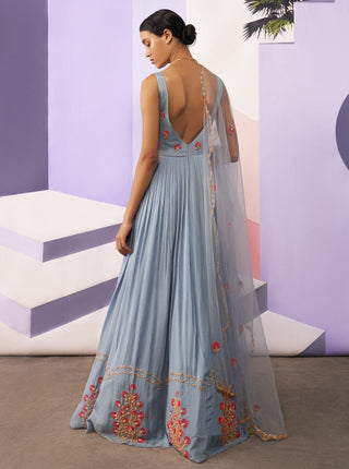 Ease-Blue Embroidered Anarkali Set-INDIASPOPUP.COM