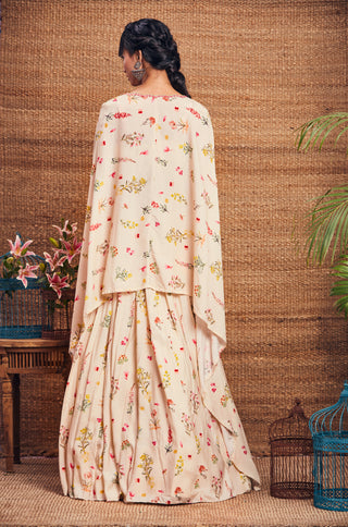 Aneesh Agarwaal-Ivory Multi Floral Cape Skirt Set-INDIASPOPUP.COM