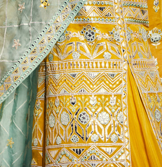 Aneesh Agarwaal-Yellow Mint Organza Kurta Set-INDIASPOPUP.COM
