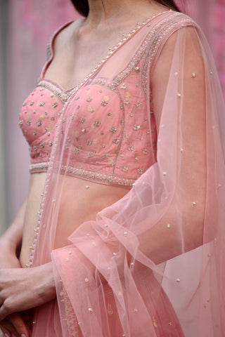 Shyam Narayan Prasad-Coral Pink Embroidered Lehenga Set-INDIASPOPUP.COM