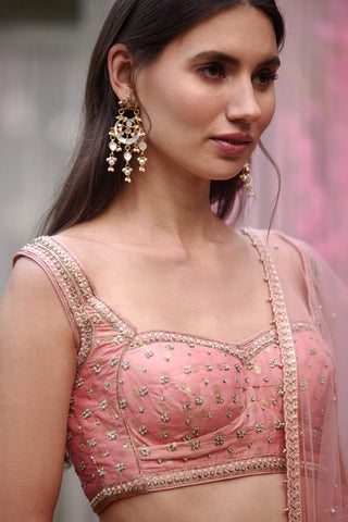 Shyam Narayan Prasad-Coral Pink Embroidered Lehenga Set-INDIASPOPUP.COM