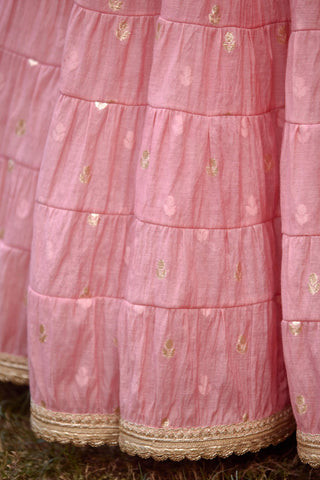 Shyam Narayan Prasad-Coral Pink Embroidered Lehenga Set-INDIASPOPUP.COM