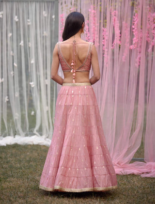 Shyam Narayan Prasad-Coral Pink Embroidered Lehenga Set-INDIASPOPUP.COM