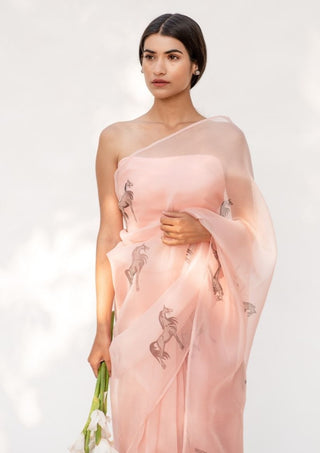 Kapardara-Powder Pink Silk Organza Sari-INDIASPOPUP.COM
