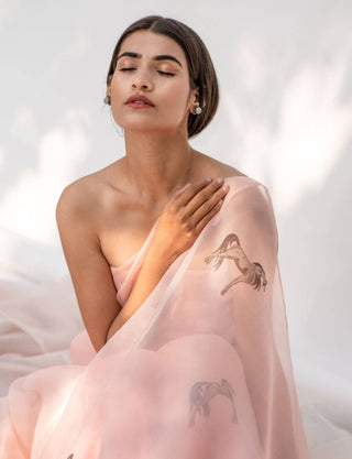 Kapardara-Powder Pink Silk Organza Sari-INDIASPOPUP.COM