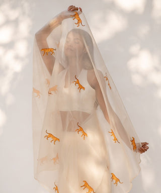 Kapardara-Ivory Painted Silk Organza Sari-INDIASPOPUP.COM