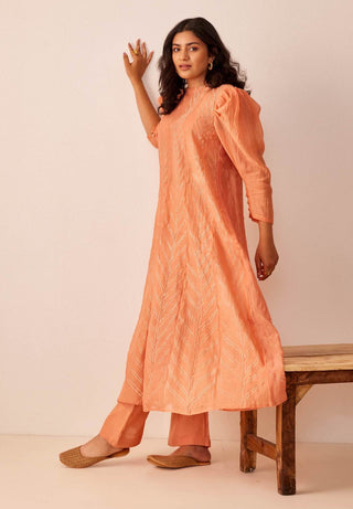 The Right Cut-Peach Phoebe Kurta With Trousers-INDIASPOPUP.COM