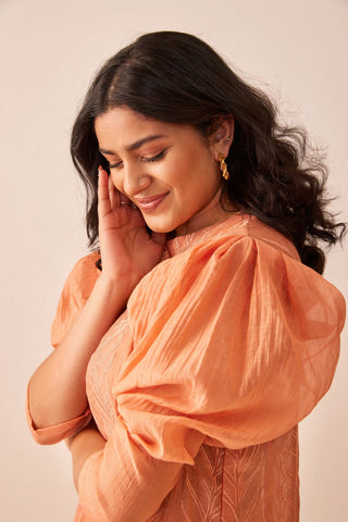 The Right Cut-Peach Phoebe Kurta With Trousers-INDIASPOPUP.COM