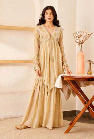 The Right Cut-Beige Grace Kurta Set-INDIASPOPUP.COM