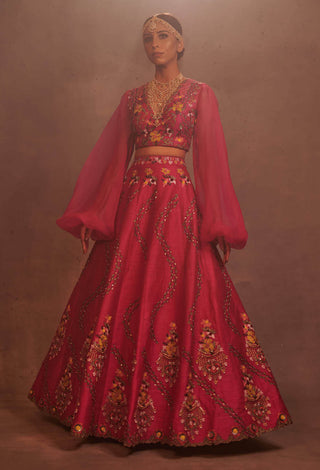 Aman Takyar-Hot Pink Embroidered Lehenga Set-INDIASPOPUP.COM