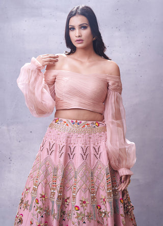Aman Takyar-Light Pink Embroidered Lehenga Set-INDIASPOPUP.COM