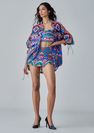 Sia multicolor ikat shirt and skort set