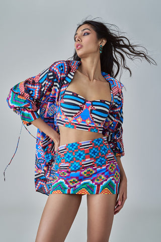 Sia multicolor ikat shirt and skort set