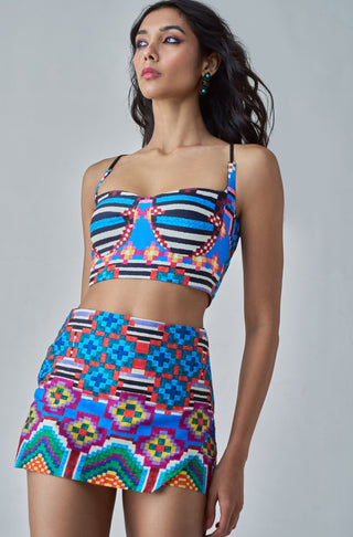 Sia multicolor ikat shirt and skort set