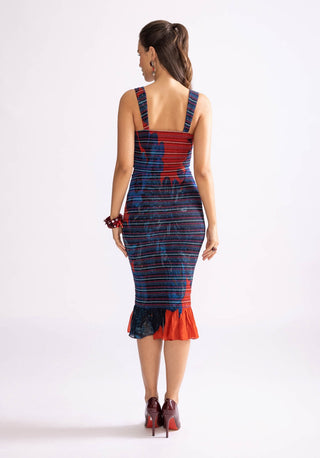 Sage Red Blue Bodycon Dress by Saaksha & Kinni, available on Indiaspopup.com