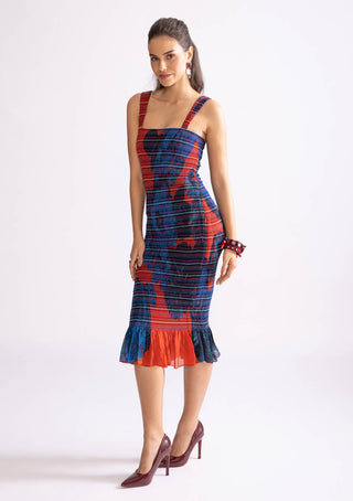 Sage Red Blue Bodycon Dress by Saaksha & Kinni, available on Indiaspopup.com