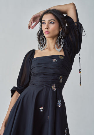 Kinni Solid Black Flared Dress by Saaksha & Kinni, available on Indiaspopup.com