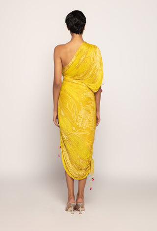 Saaksha & Kinni-Yellow Bandhani Print Sari Dress-INDIASPOPUP.COM