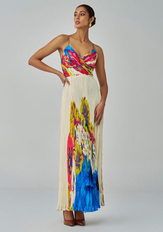 Chrissy Floral Print Micro Pleat Maxi Dress by Saaksha & Kinni, available on Indiaspopup.com